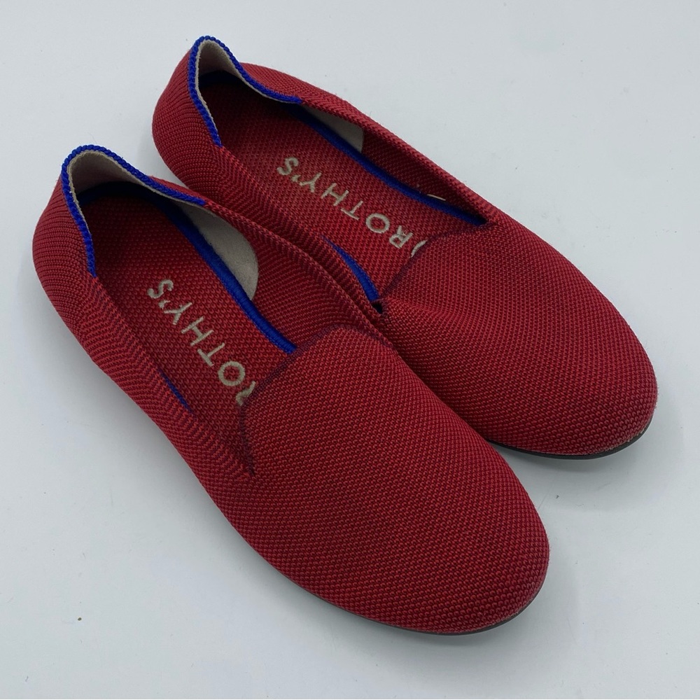 Rothy's Vibrant Red Loafers with Blue Accents